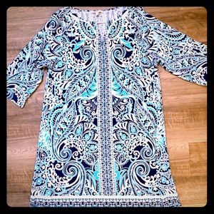 Blue teal shift sun dress plus size